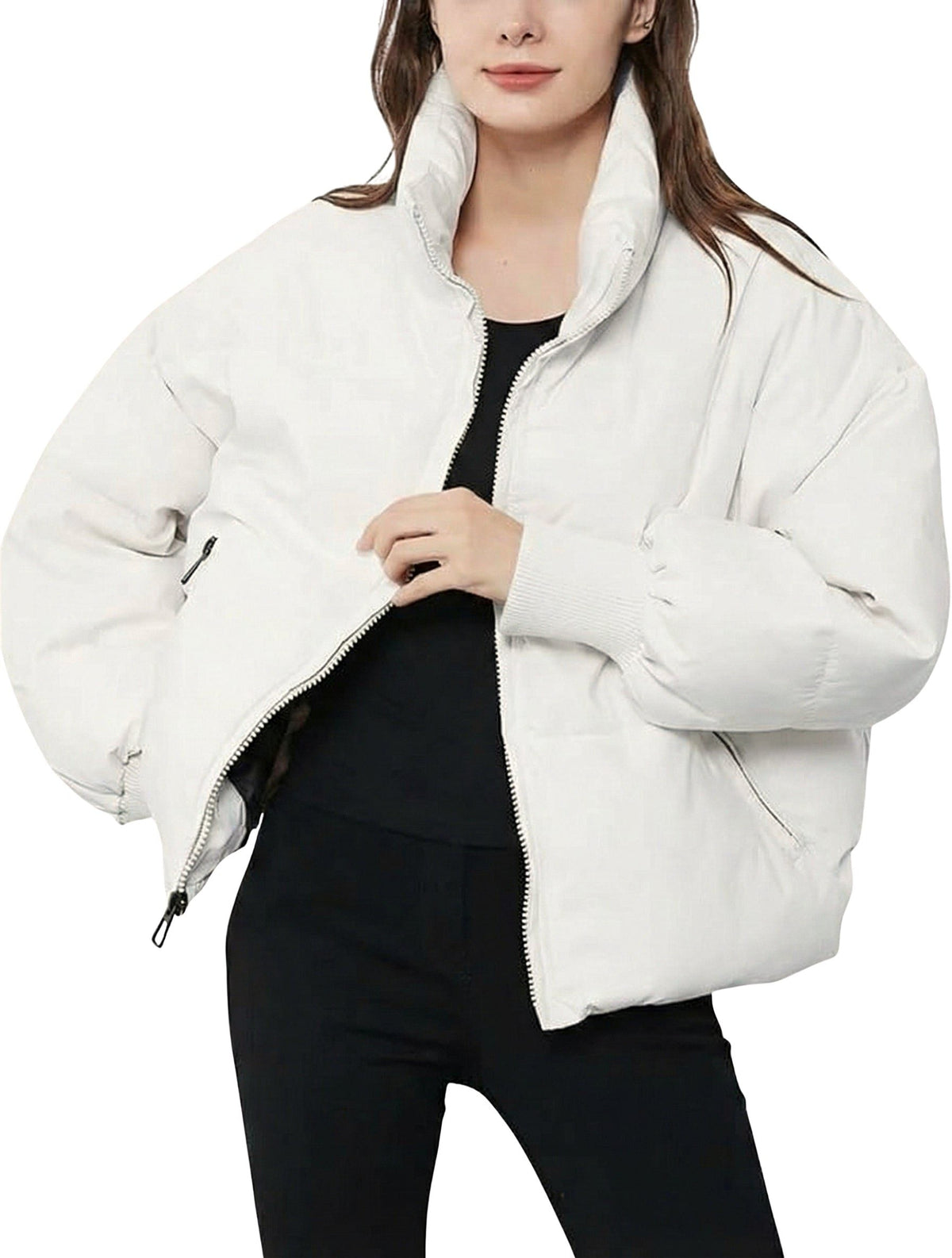Cropped Puffer Jacket for Women - White
