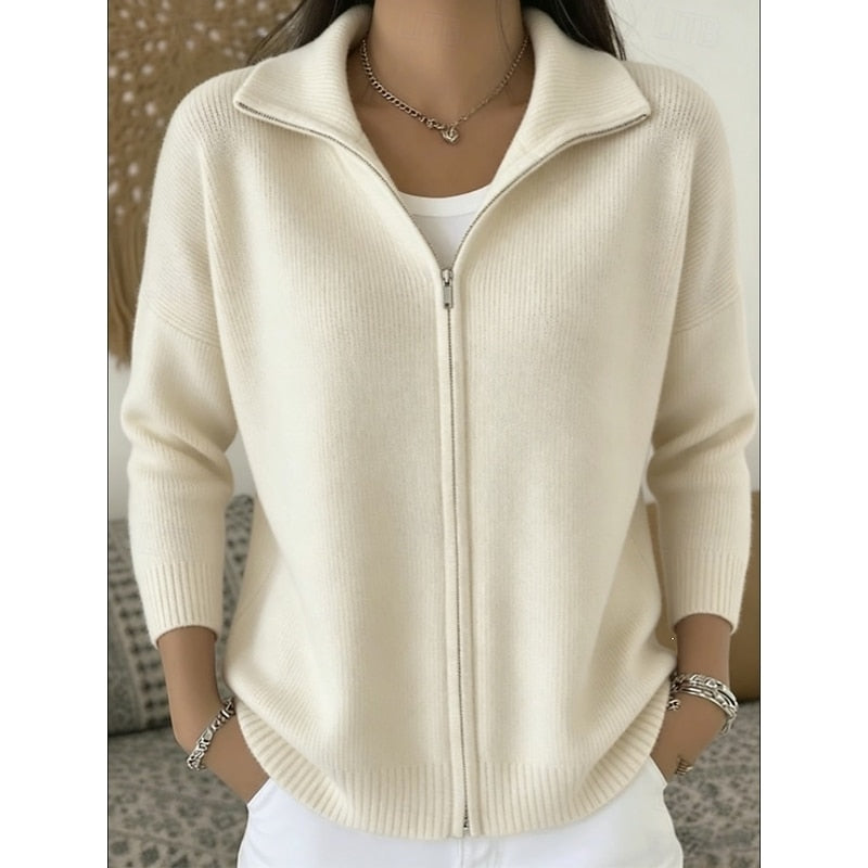 Women Collared Zip Cardigan