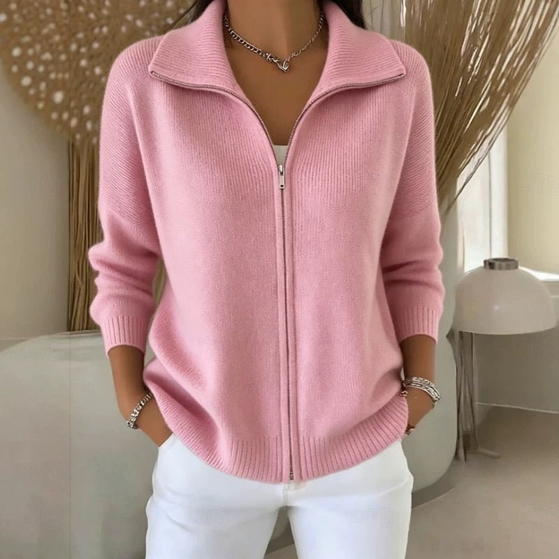Women Collared Zip Cardigan