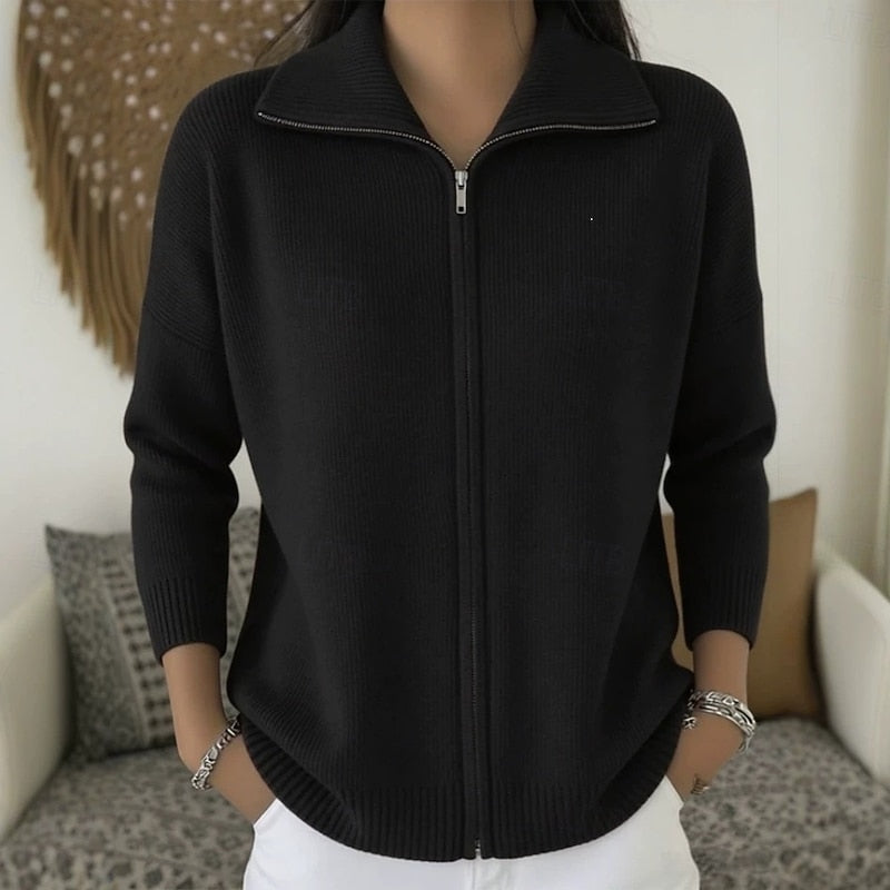 Women Collared Zip Cardigan