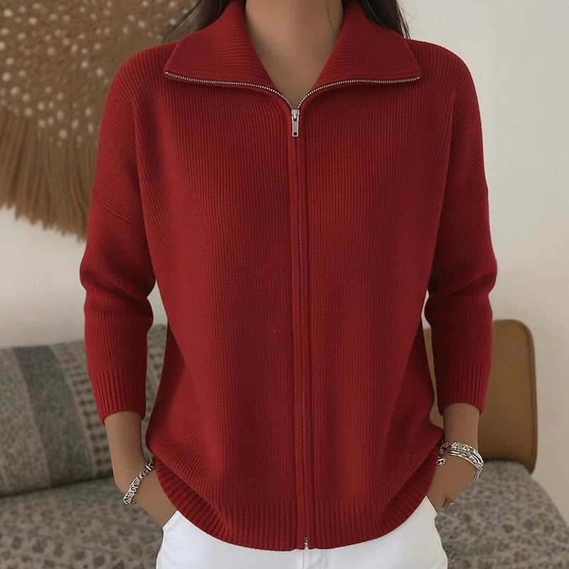 Women Collared Zip Cardigan