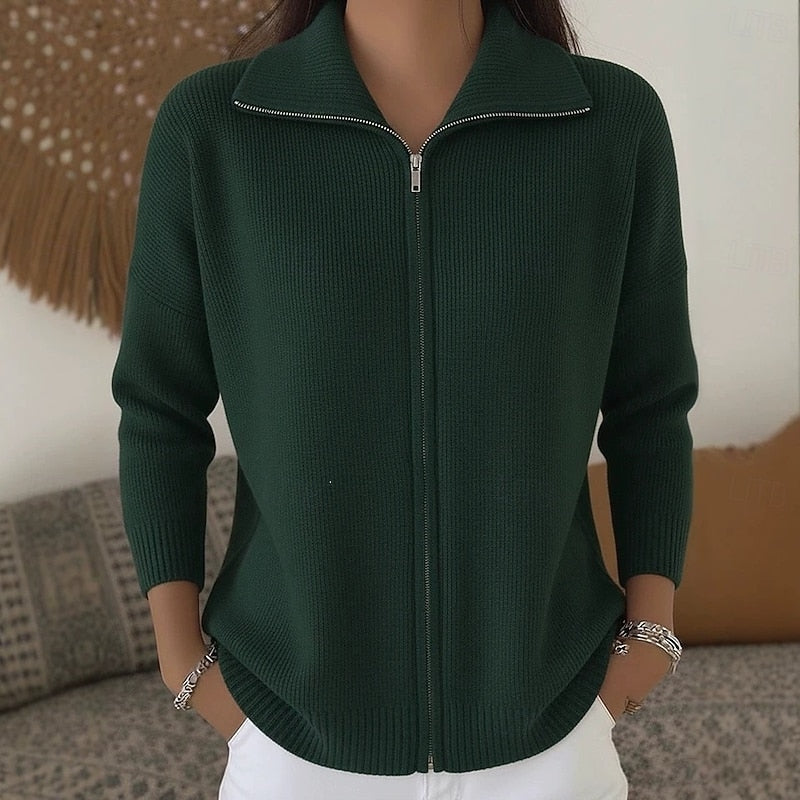 Women Collared Zip Cardigan