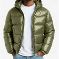 Men's quilted winter puffer jacket with adjustable hood