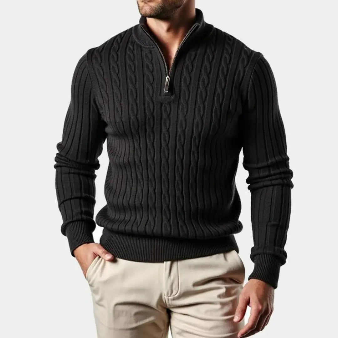 Men Cable Knit Half Zip Sweater