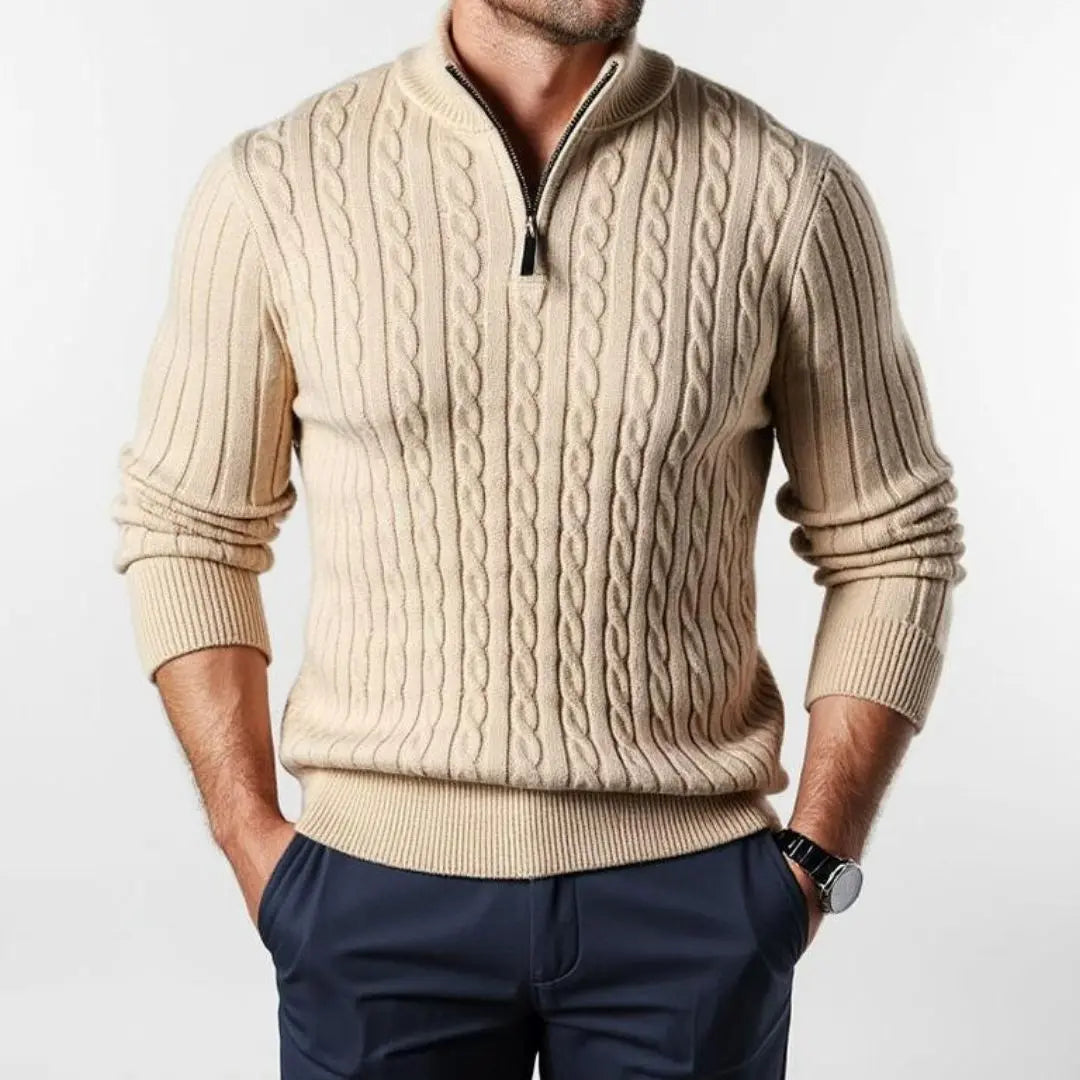 Men Cable Knit Half Zip Sweater