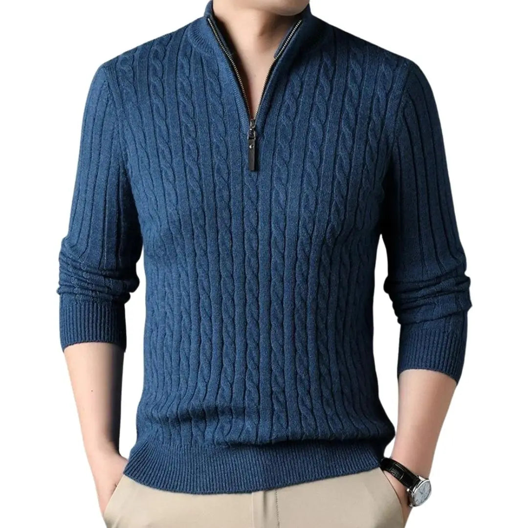 Men Cable Knit Half Zip Sweater
