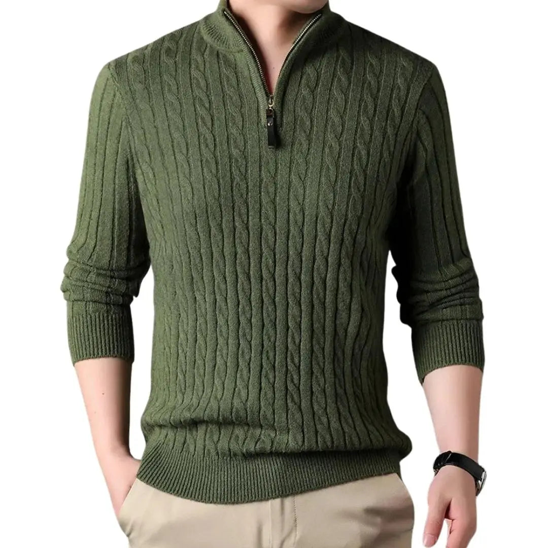 Men Cable Knit Half Zip Sweater