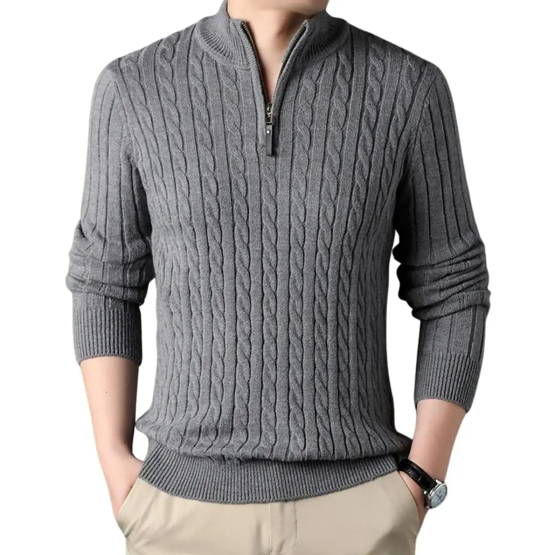 Men Cable Knit Half Zip Sweater