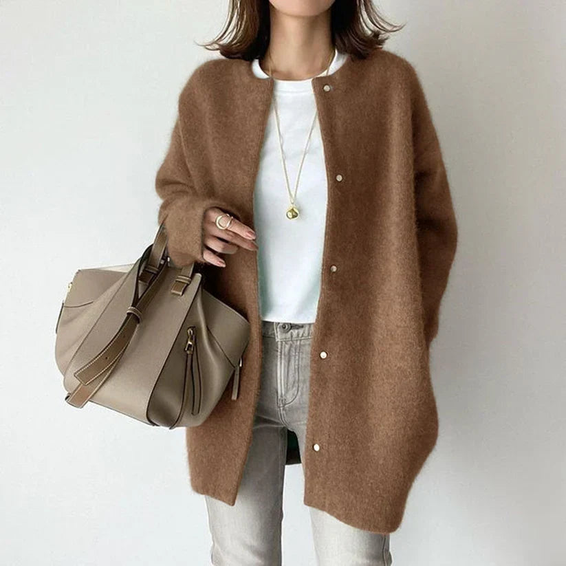 Women Crew Neck Button Cardigan