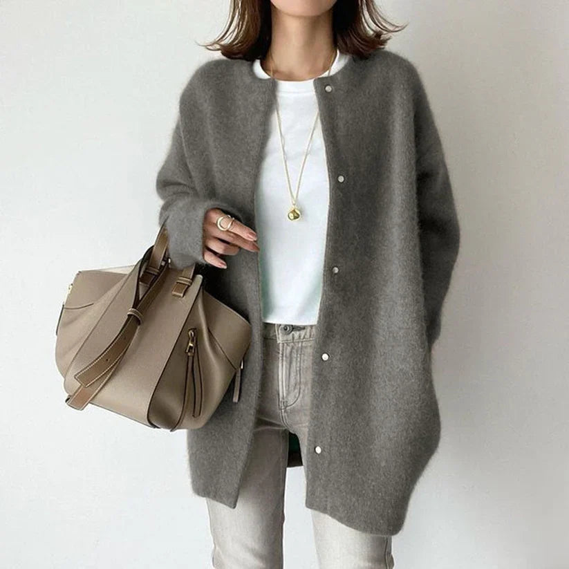 Women Crew Neck Button Cardigan