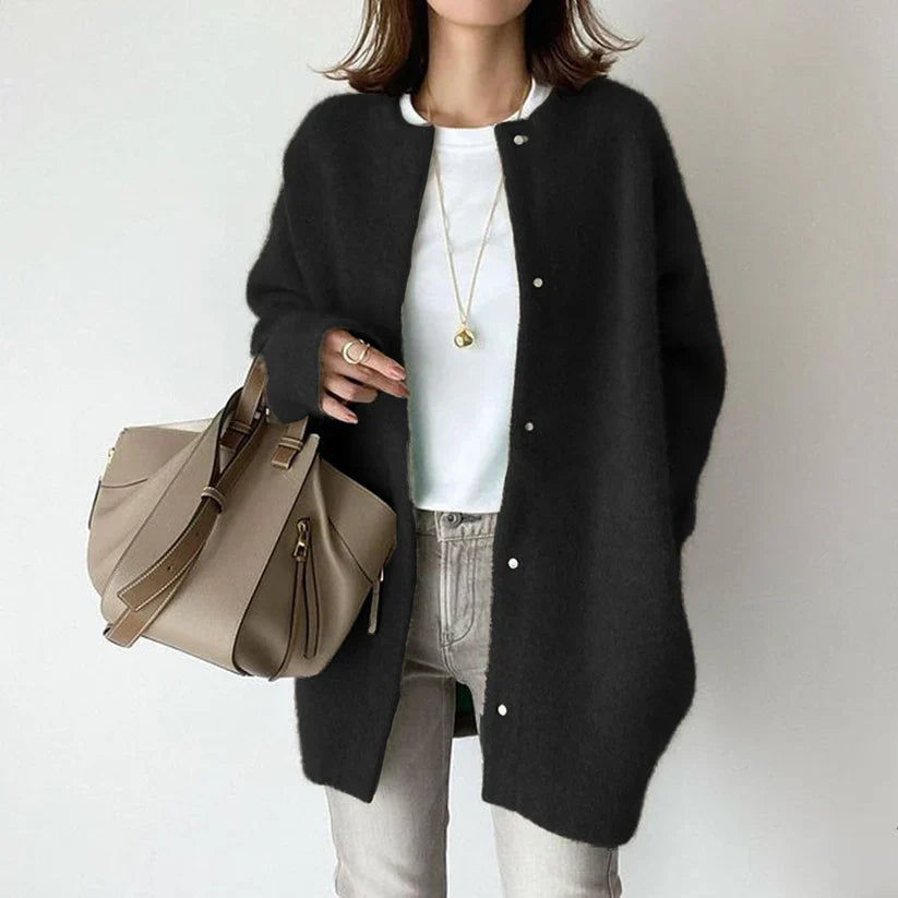 Women Crew Neck Button Cardigan