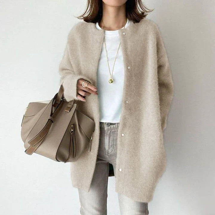 Women Crew Neck Button Cardigan
