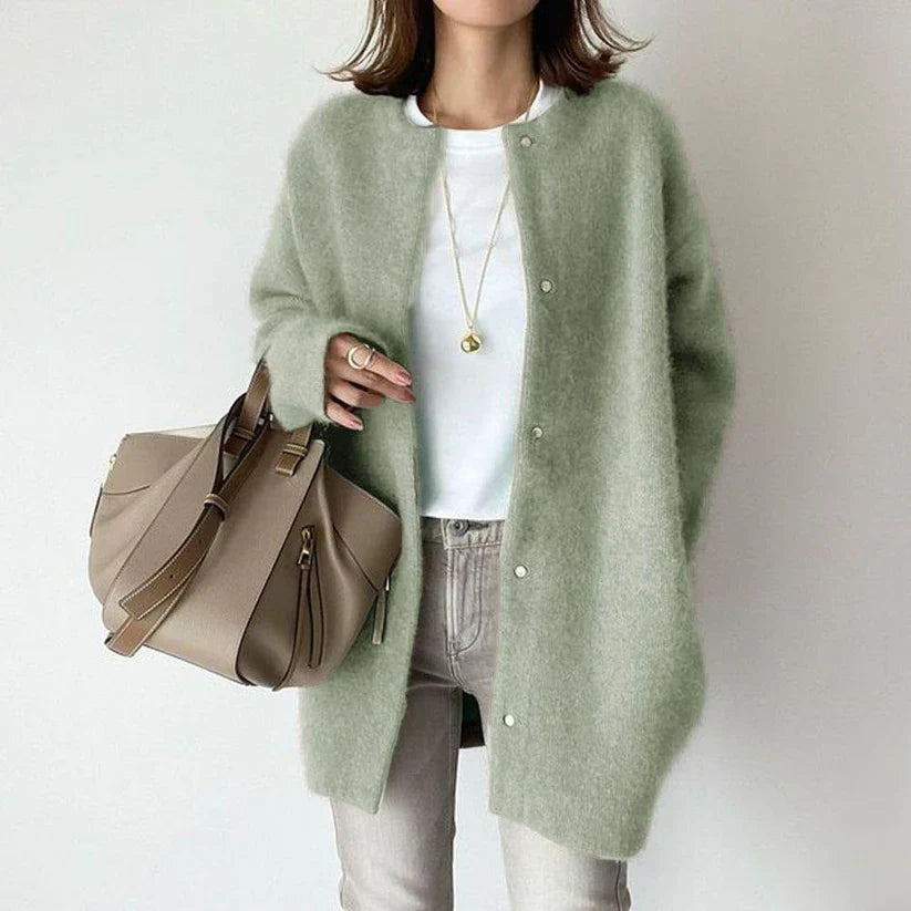 Women Crew Neck Button Cardigan