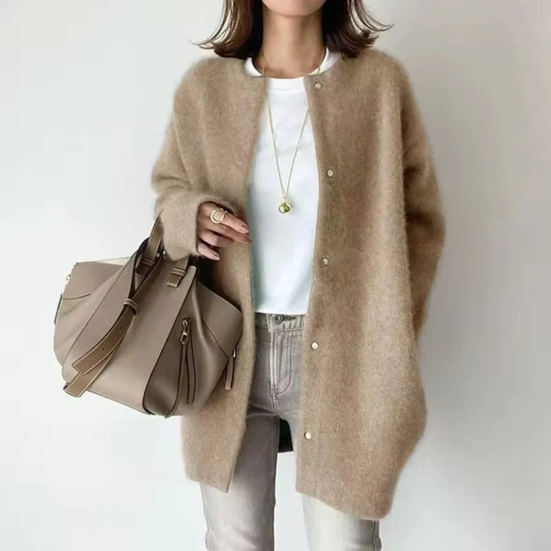 Women Crew Neck Button Cardigan