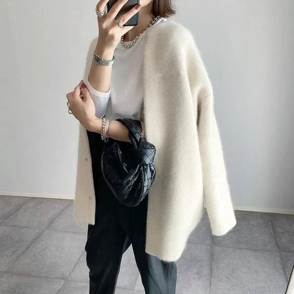 Women Crew Neck Button Cardigan