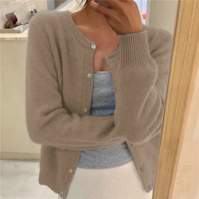 Women Cropped Cashmere Cardigan