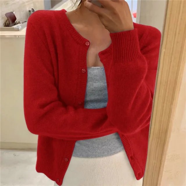 Women Cropped Cashmere Cardigan