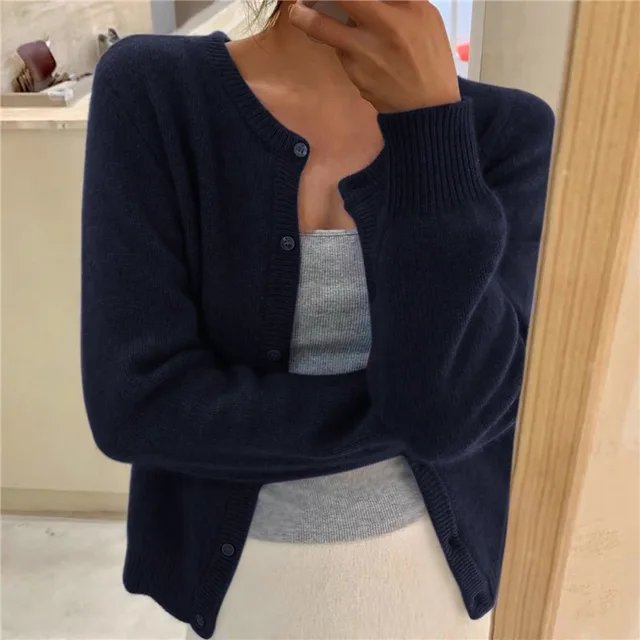 Women Cropped Cashmere Cardigan
