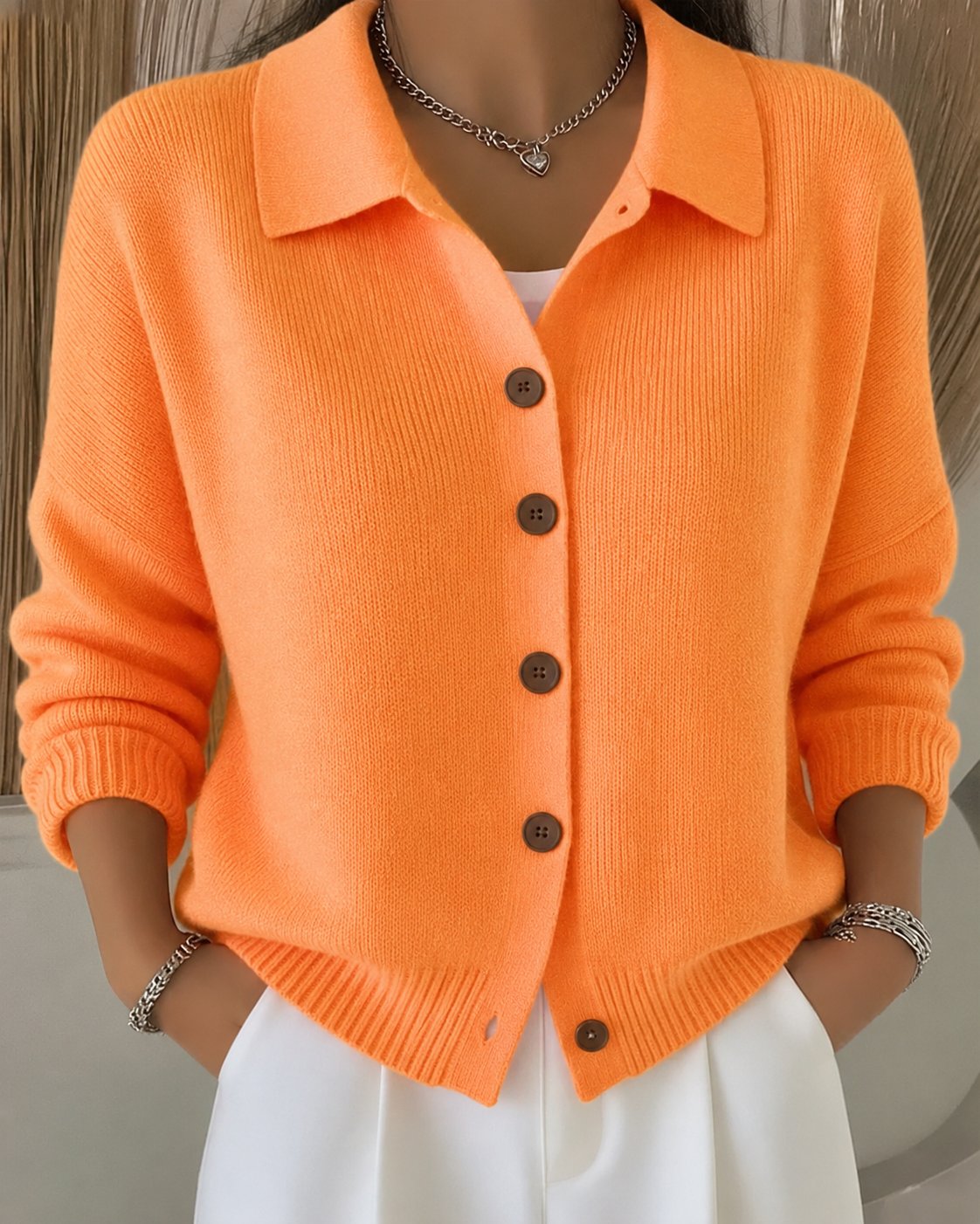Women Collared Knit Cardigan