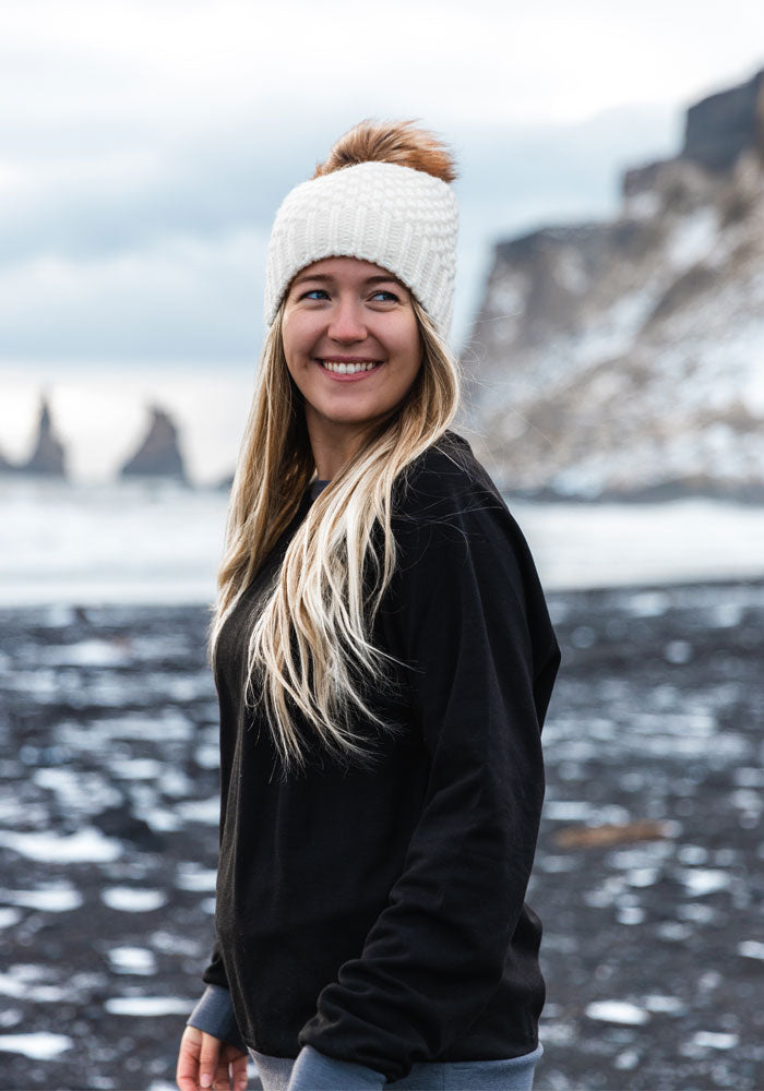 Women Merino Wool Pom Pom Beanie
