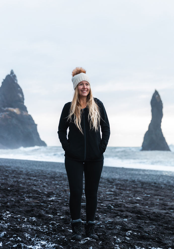 Women Merino Wool Pom Pom Beanie