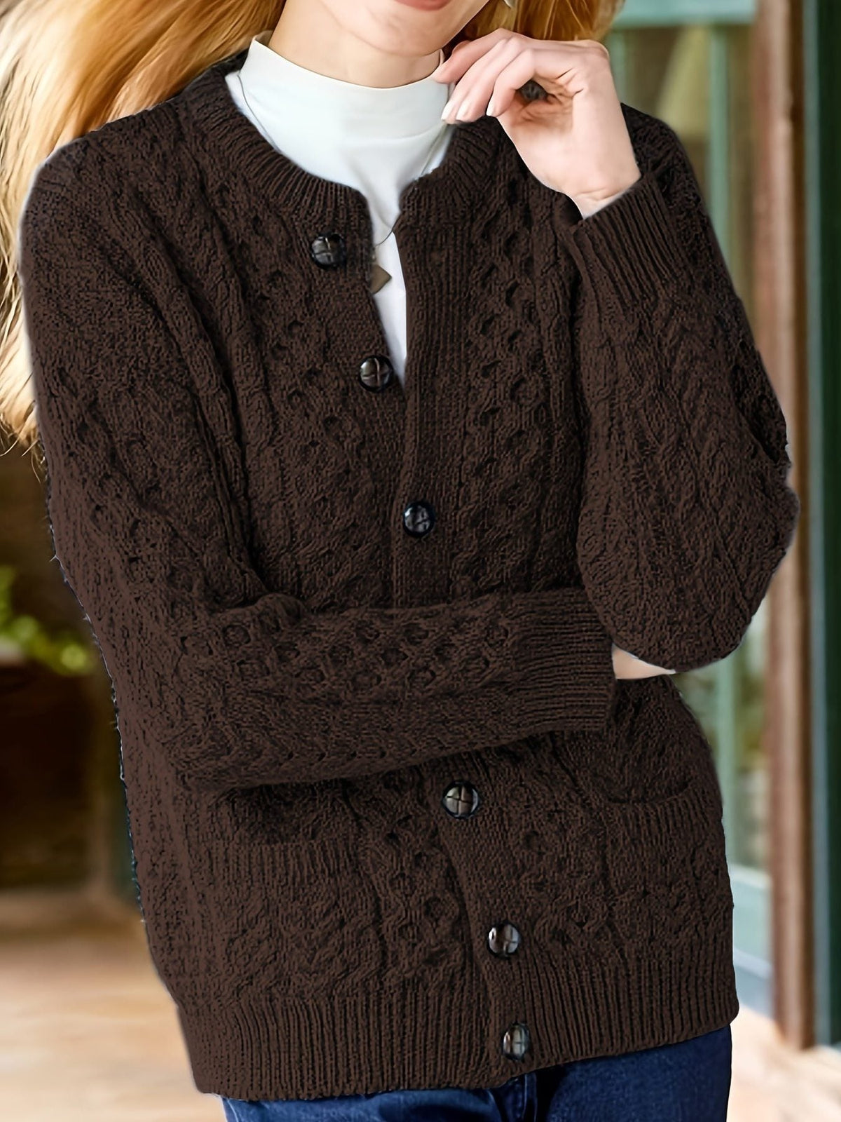 Women Chunky Cable Knit Cardigan