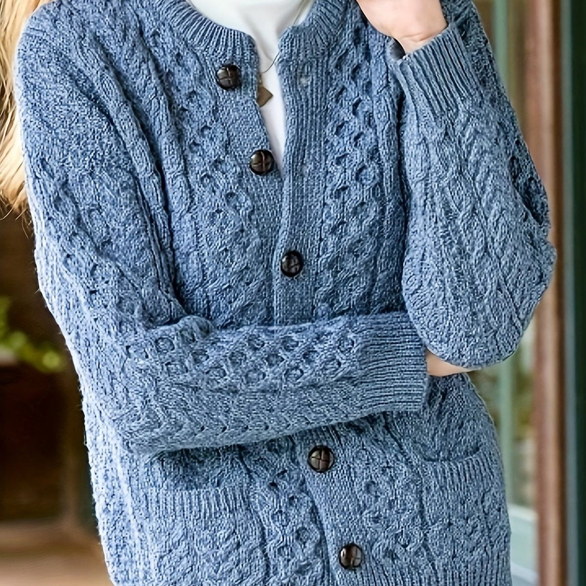 Women Chunky Cable Knit Cardigan