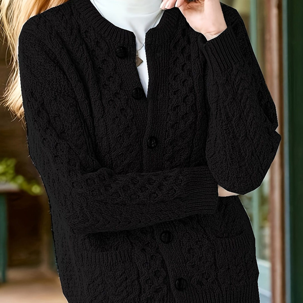 Women Chunky Cable Knit Cardigan