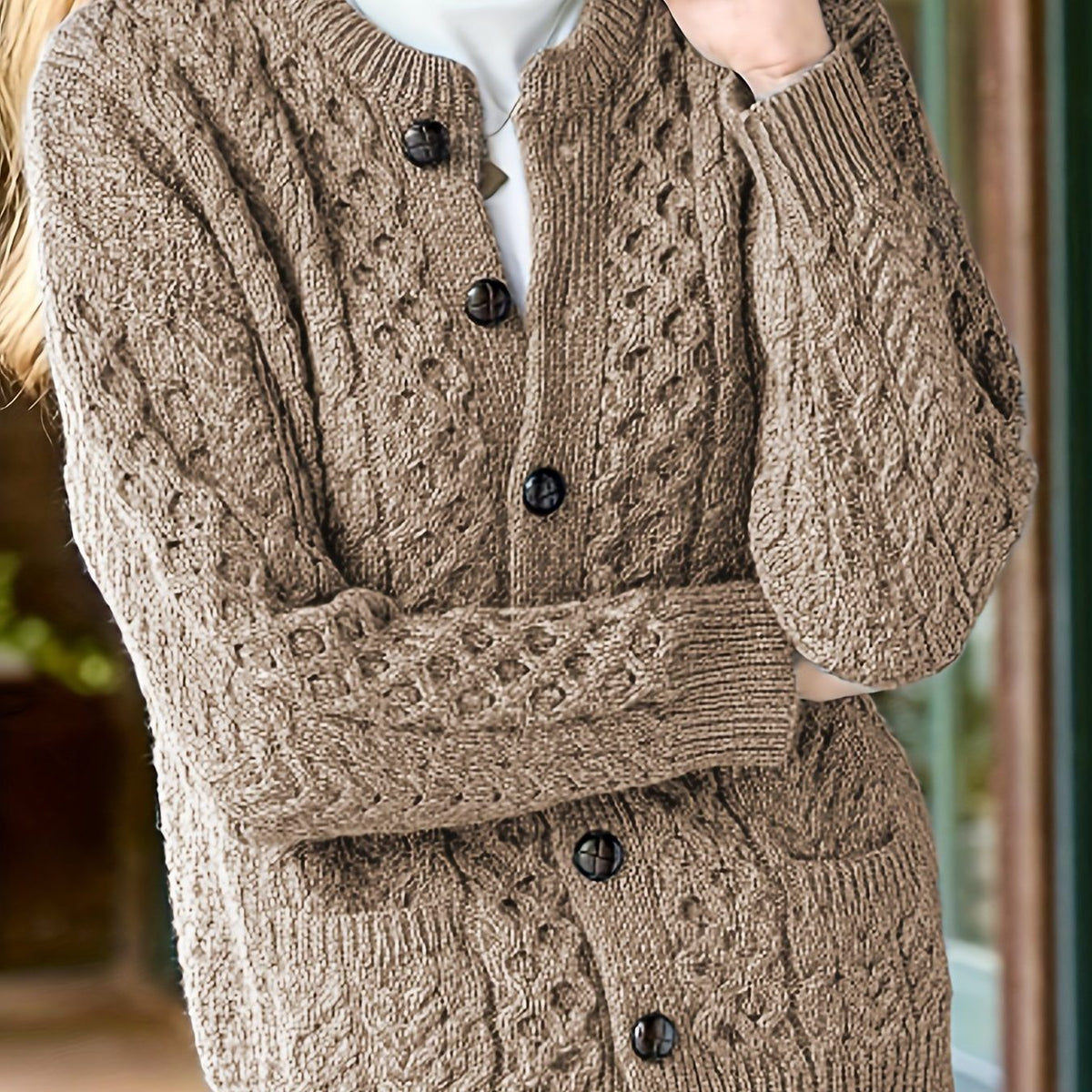 Women Chunky Cable Knit Cardigan