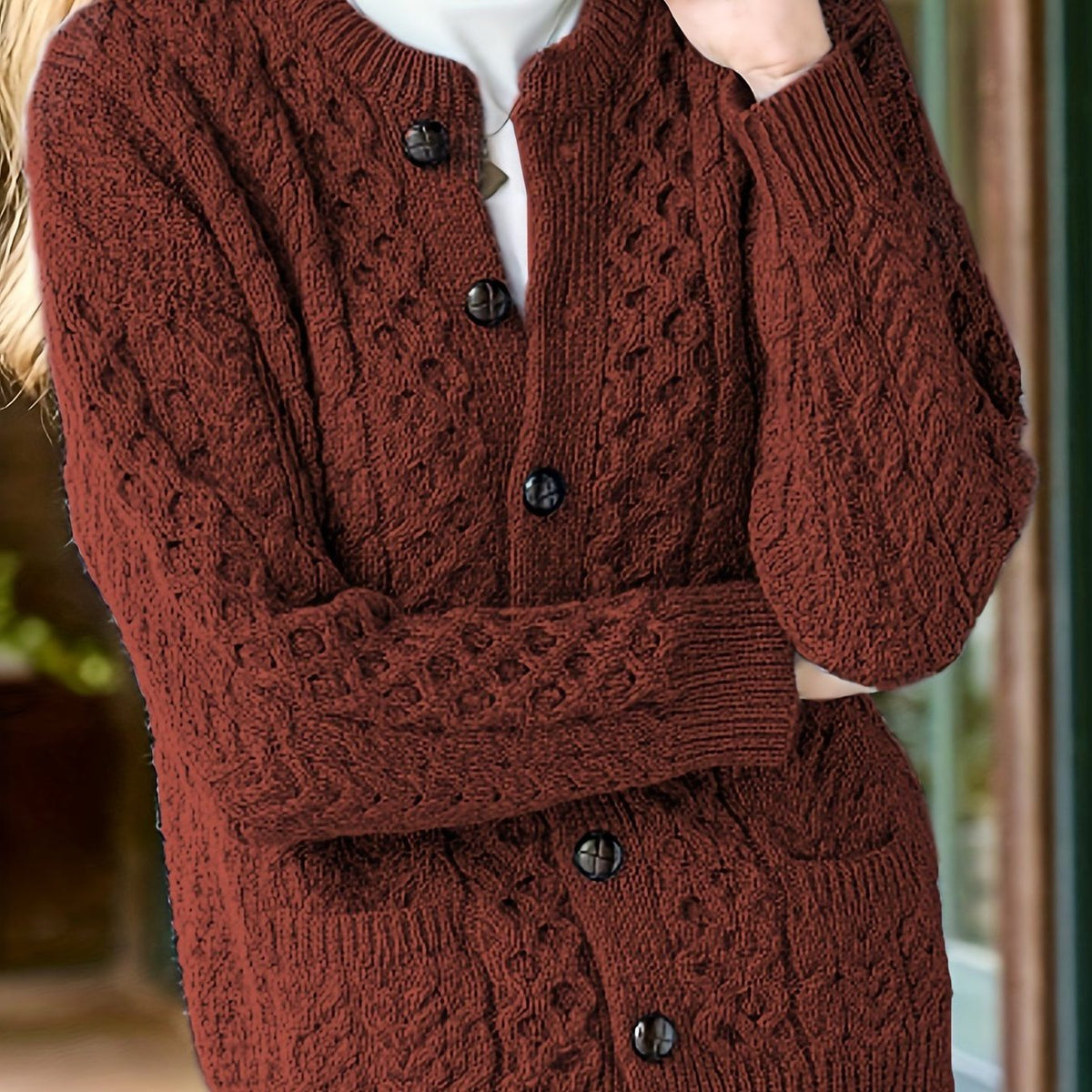 Women Chunky Cable Knit Cardigan