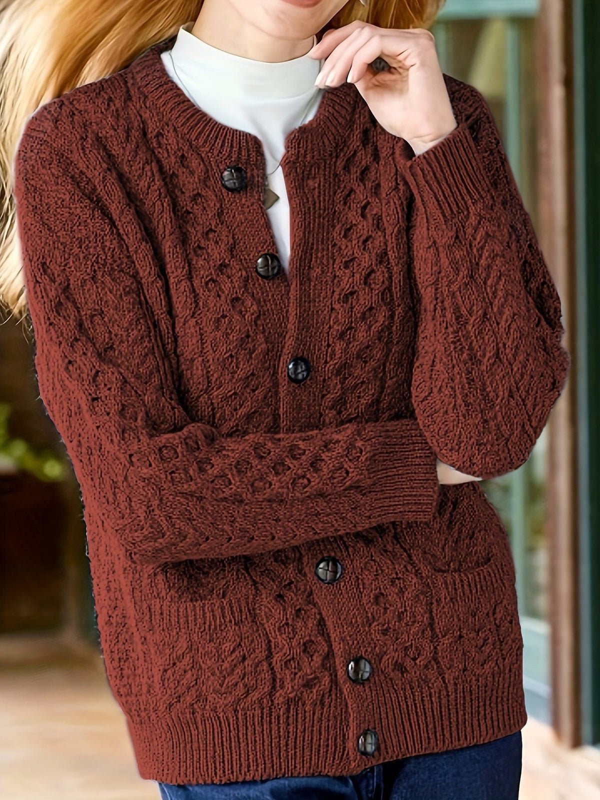 Women Chunky Cable Knit Cardigan