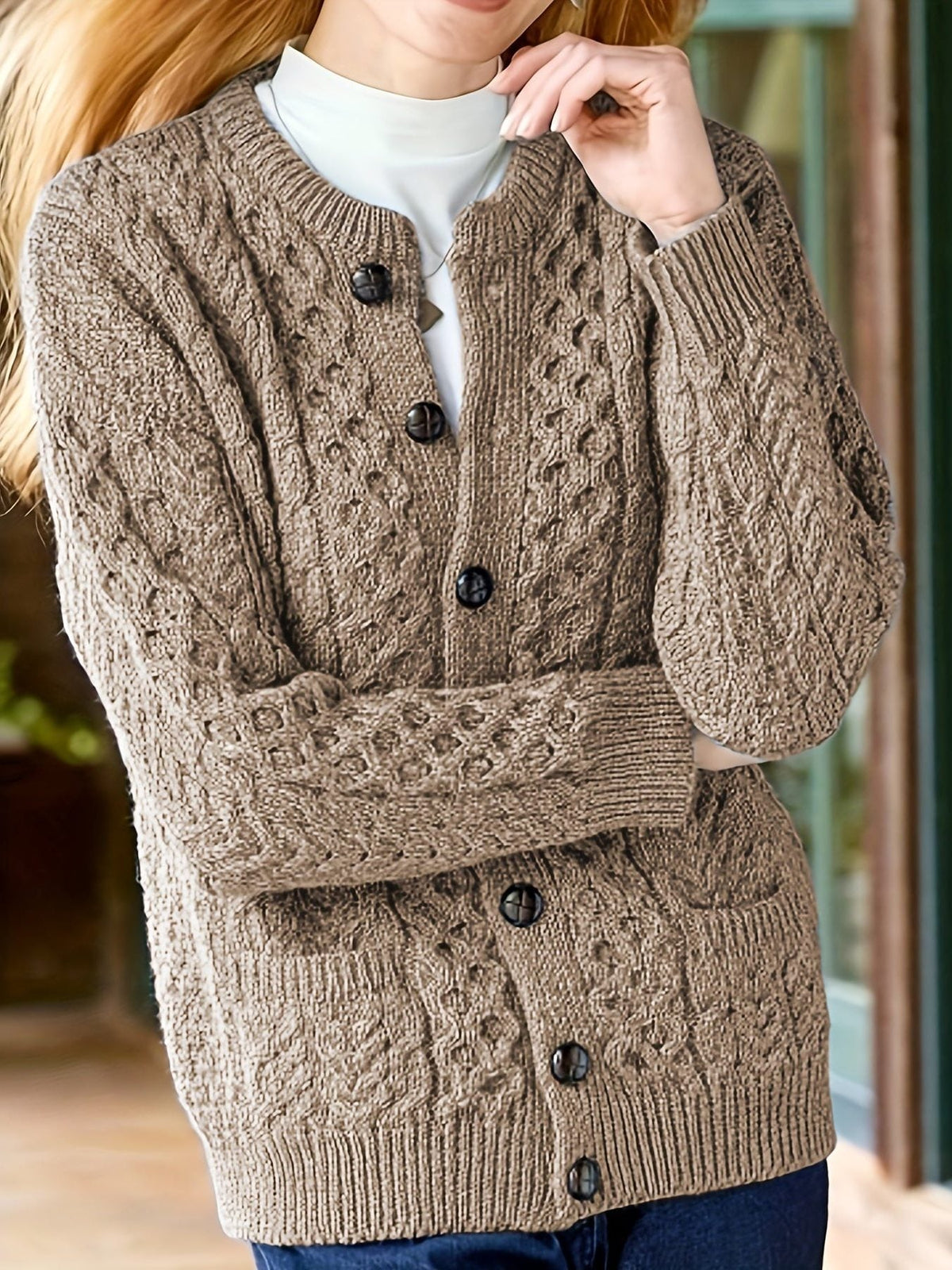 Women Chunky Cable Knit Cardigan