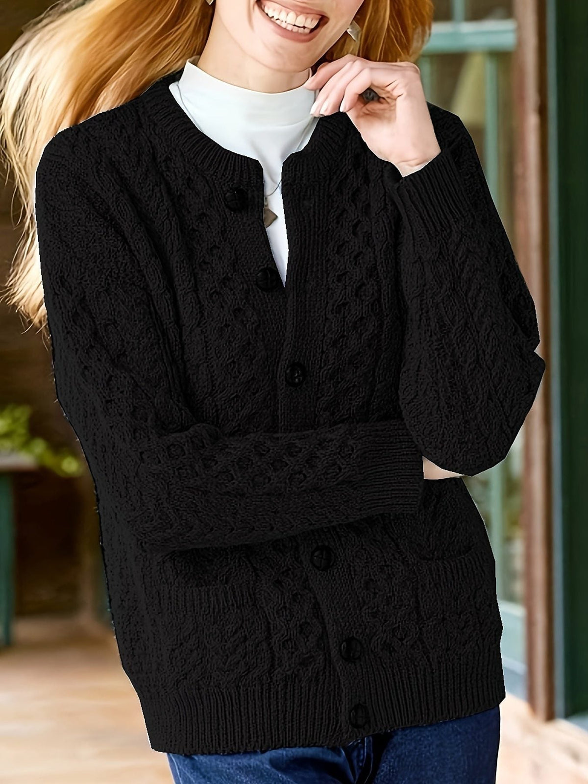 Women Chunky Cable Knit Cardigan